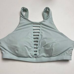High Neck Light Aqua Strappy Sports Bra